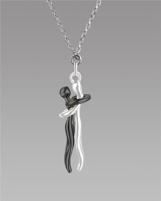 Cozynest™ Hug-Inspired Couple Pendant – Silver & Black Bonded Chain Set 💑🖤