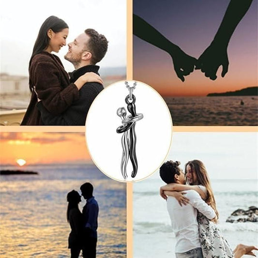 Cozynest™ Hug-Inspired Couple Pendant – Silver & Black Bonded Chain Set 💑🖤
